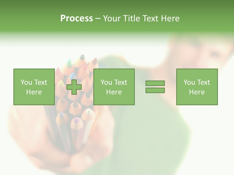 Guy Suggests And Holds Set Of Color Pencils In Hand On White Background; Close Up PowerPoint Template