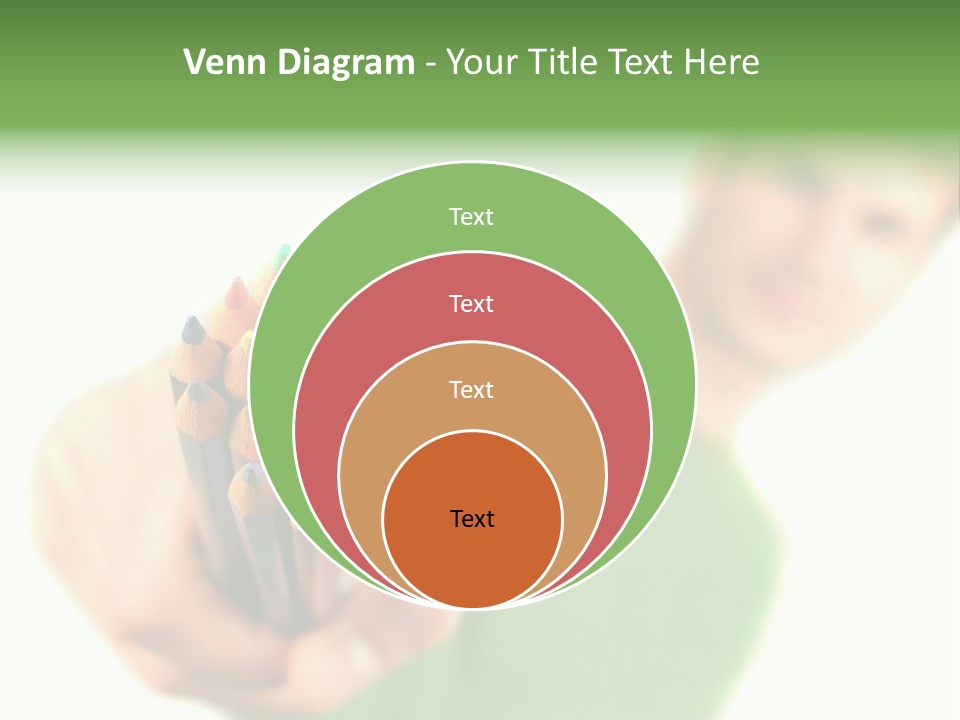Guy Suggests And Holds Set Of Color Pencils In Hand On White Background; Close Up PowerPoint Template
