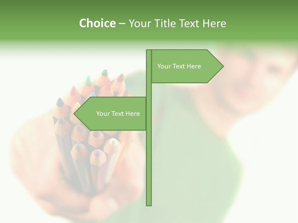 Guy Suggests And Holds Set Of Color Pencils In Hand On White Background; Close Up PowerPoint Template