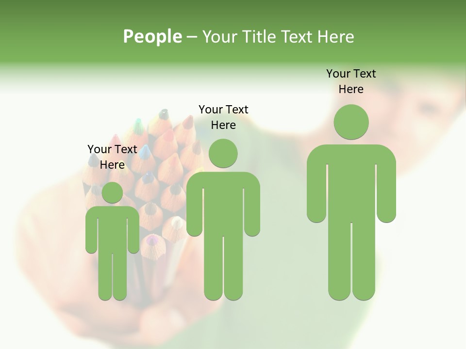 Guy Suggests And Holds Set Of Color Pencils In Hand On White Background; Close Up PowerPoint Template