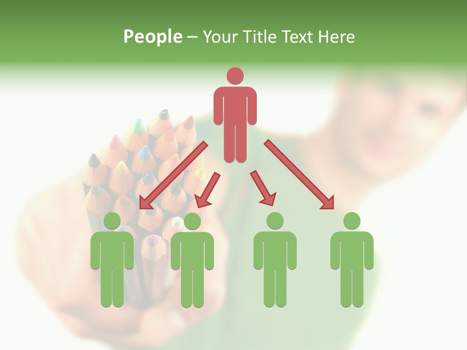 Guy Suggests And Holds Set Of Color Pencils In Hand On White Background; Close Up PowerPoint Template