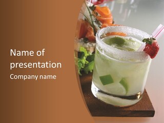 A Picture Of A Drink With A Straw In It PowerPoint Template
