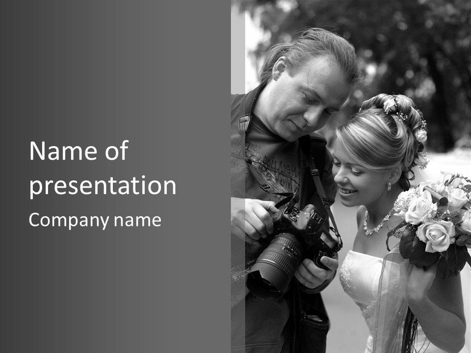 The Beautiful Bride And The Photographer. B/W PowerPoint Template