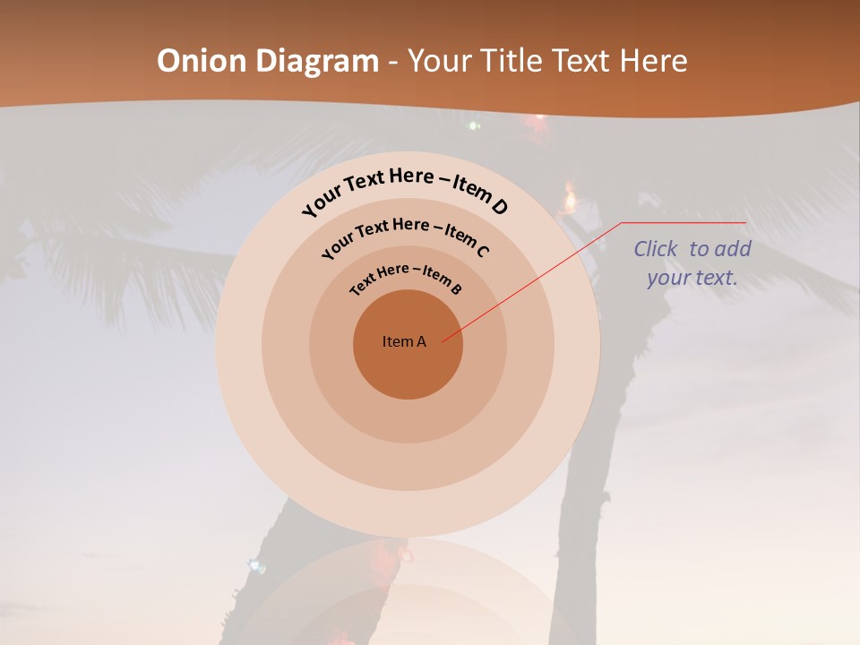 Festive Colored Lights Wrapped Around Trunk Of Palm Tree At Beach At Sunset. PowerPoint Template