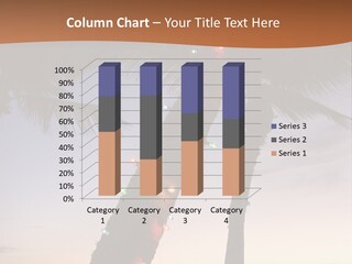 Festive Colored Lights Wrapped Around Trunk Of Palm Tree At Beach At Sunset. PowerPoint Template