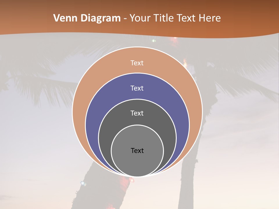 Festive Colored Lights Wrapped Around Trunk Of Palm Tree At Beach At Sunset. PowerPoint Template