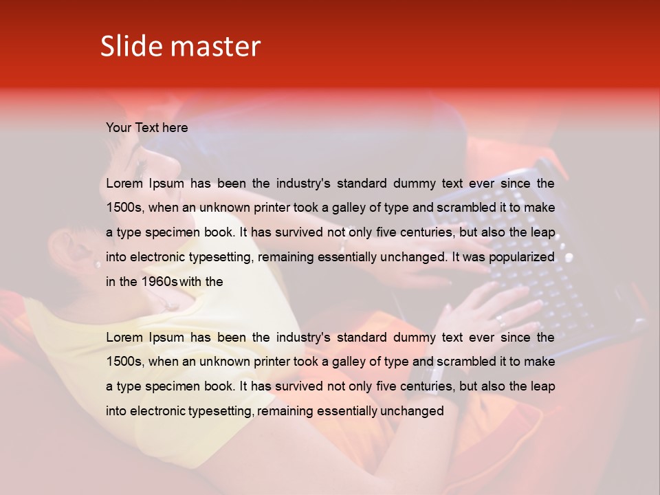 A Woman Sitting On A Couch Using A Laptop Computer PowerPoint Template