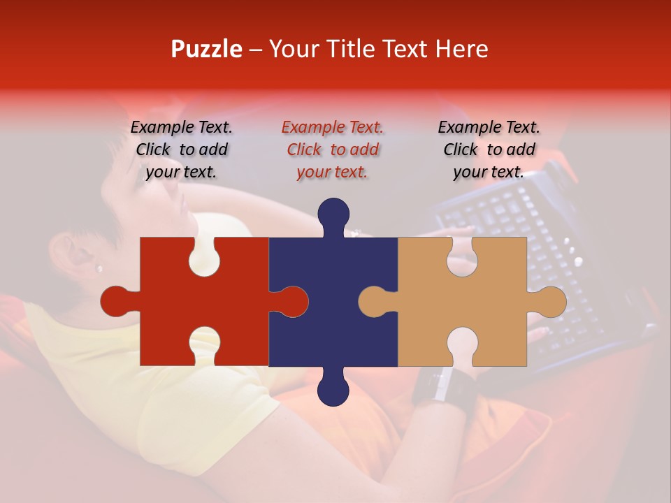 A Woman Sitting On A Couch Using A Laptop Computer PowerPoint Template