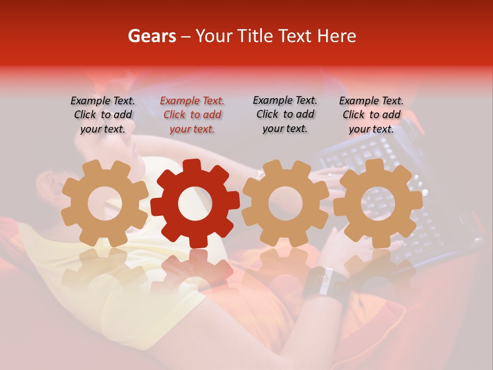 A Woman Sitting On A Couch Using A Laptop Computer PowerPoint Template