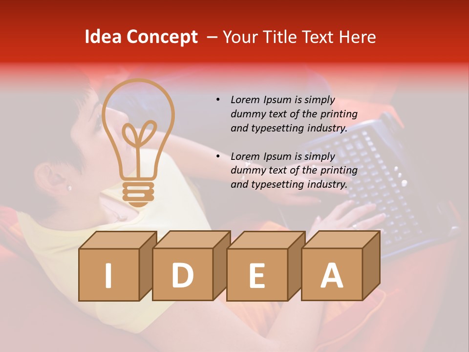 A Woman Sitting On A Couch Using A Laptop Computer PowerPoint Template