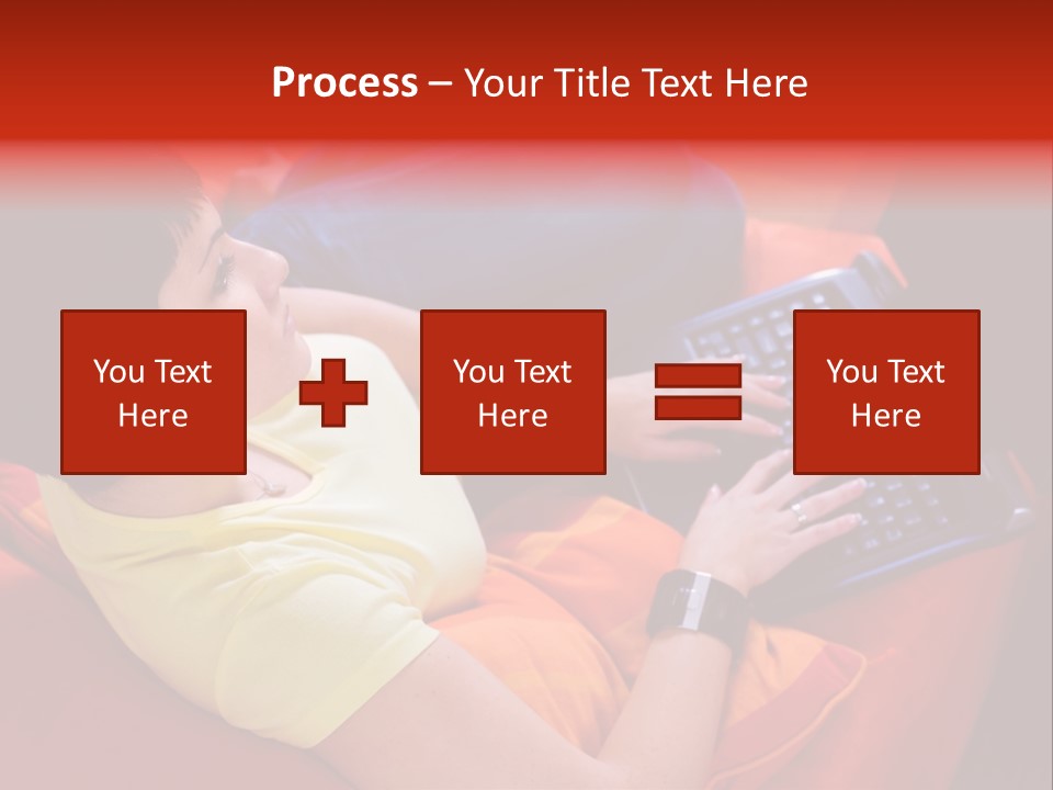 A Woman Sitting On A Couch Using A Laptop Computer PowerPoint Template