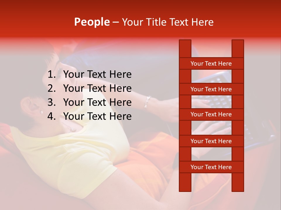 A Woman Sitting On A Couch Using A Laptop Computer PowerPoint Template