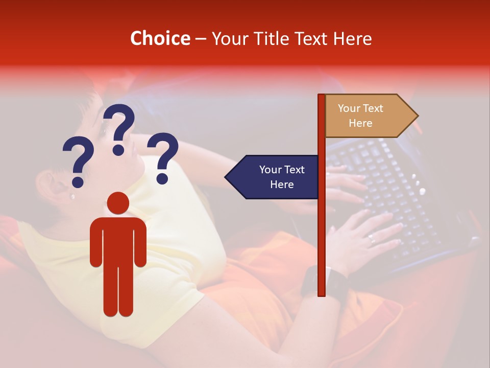 A Woman Sitting On A Couch Using A Laptop Computer PowerPoint Template