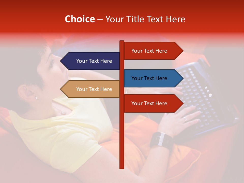 A Woman Sitting On A Couch Using A Laptop Computer PowerPoint Template