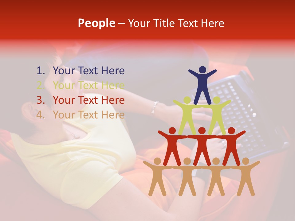 A Woman Sitting On A Couch Using A Laptop Computer PowerPoint Template