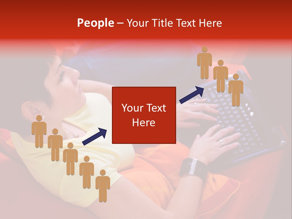 A Woman Sitting On A Couch Using A Laptop Computer PowerPoint Template