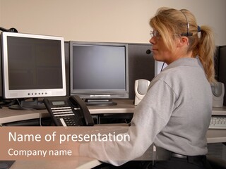 A Police Dispatcher Working At Console PowerPoint Template