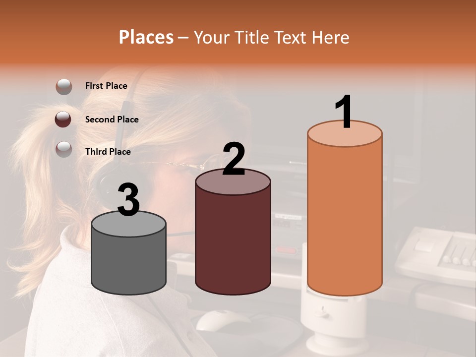 A Woman With A Headset Is Sitting In Front Of A Computer PowerPoint Template