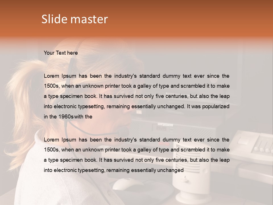 A Woman With A Headset Is Sitting In Front Of A Computer PowerPoint Template