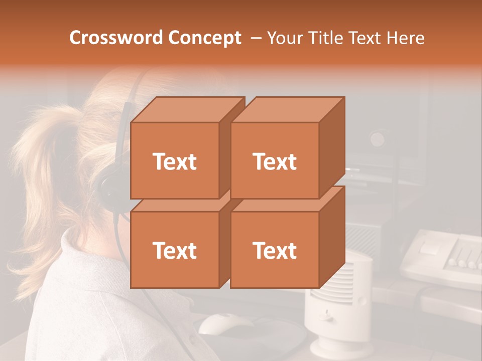 A Woman With A Headset Is Sitting In Front Of A Computer PowerPoint Template