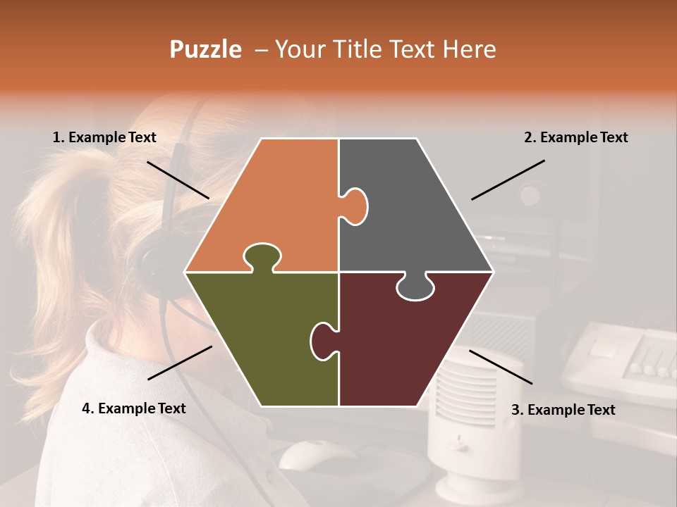 A Woman With A Headset Is Sitting In Front Of A Computer PowerPoint Template