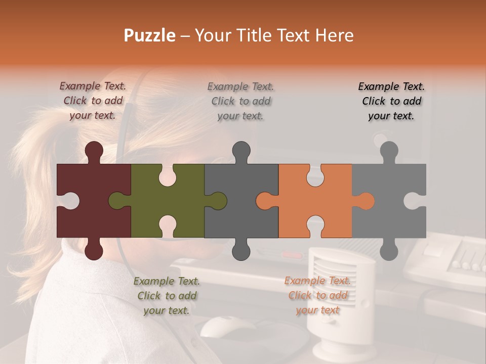 A Woman With A Headset Is Sitting In Front Of A Computer PowerPoint Template