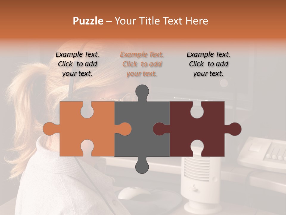 A Woman With A Headset Is Sitting In Front Of A Computer PowerPoint Template