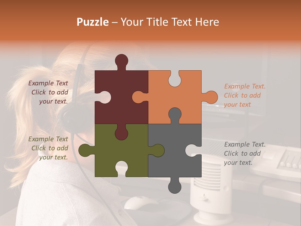 A Woman With A Headset Is Sitting In Front Of A Computer PowerPoint Template