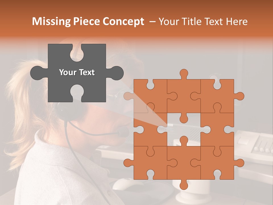 A Woman With A Headset Is Sitting In Front Of A Computer PowerPoint Template