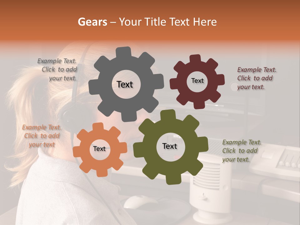 A Woman With A Headset Is Sitting In Front Of A Computer PowerPoint Template