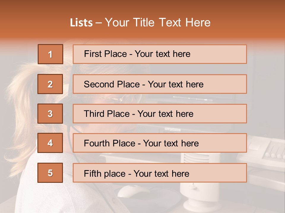 A Woman With A Headset Is Sitting In Front Of A Computer PowerPoint Template