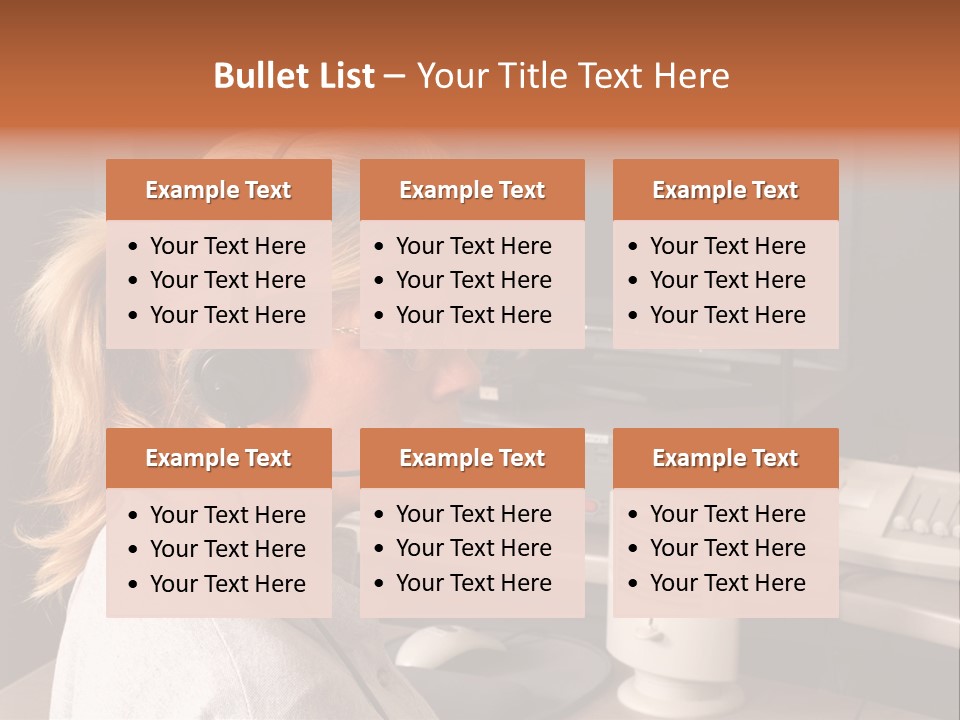 A Woman With A Headset Is Sitting In Front Of A Computer PowerPoint Template