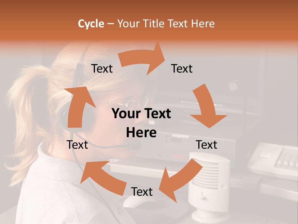 A Woman With A Headset Is Sitting In Front Of A Computer PowerPoint Template