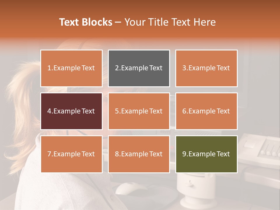 A Woman With A Headset Is Sitting In Front Of A Computer PowerPoint Template