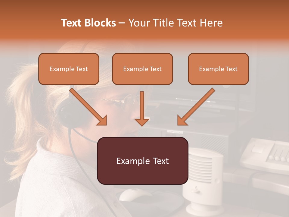 A Woman With A Headset Is Sitting In Front Of A Computer PowerPoint Template