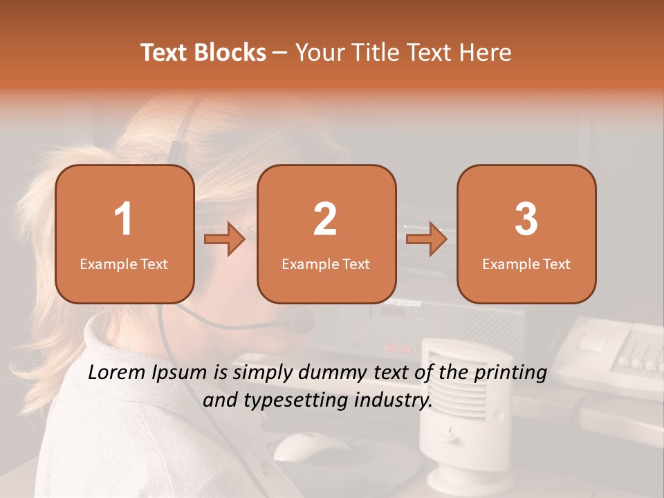 A Woman With A Headset Is Sitting In Front Of A Computer PowerPoint Template