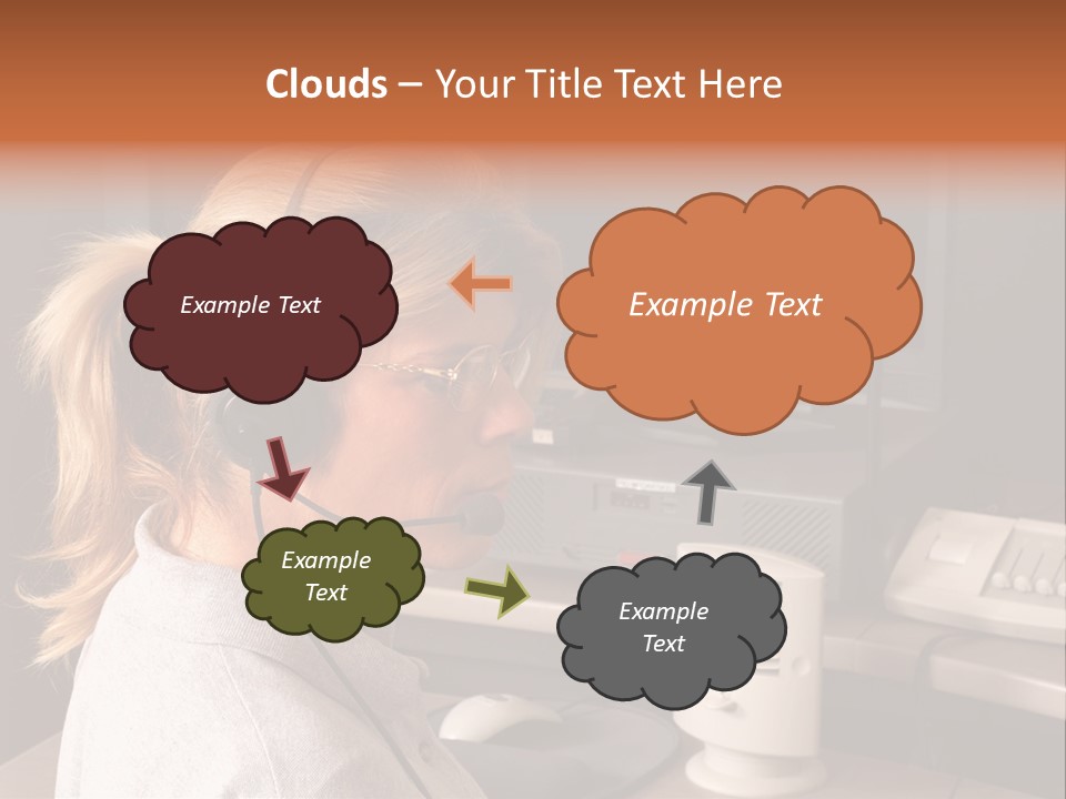 A Woman With A Headset Is Sitting In Front Of A Computer PowerPoint Template