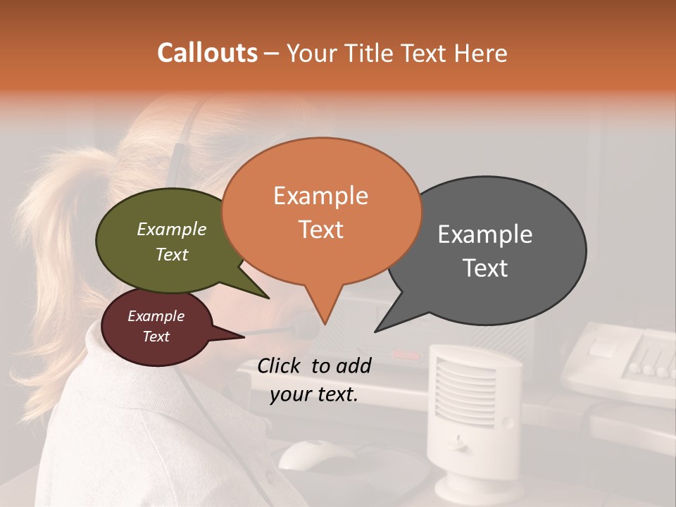 A Woman With A Headset Is Sitting In Front Of A Computer PowerPoint Template