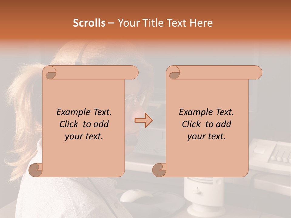 A Woman With A Headset Is Sitting In Front Of A Computer PowerPoint Template