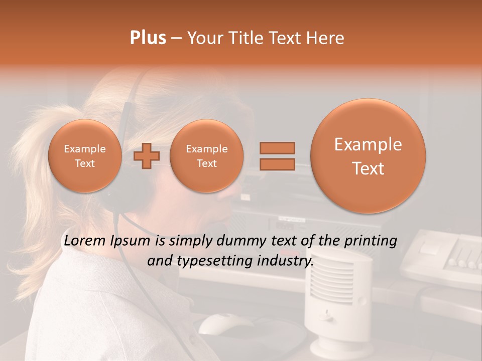 A Woman With A Headset Is Sitting In Front Of A Computer PowerPoint Template