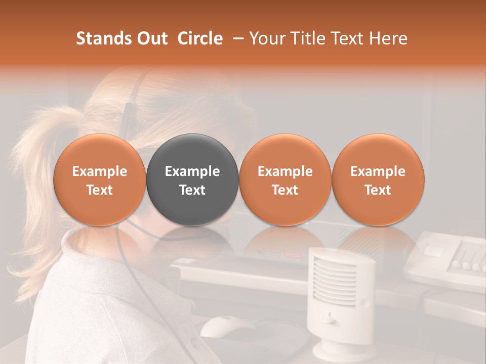 A Woman With A Headset Is Sitting In Front Of A Computer PowerPoint Template