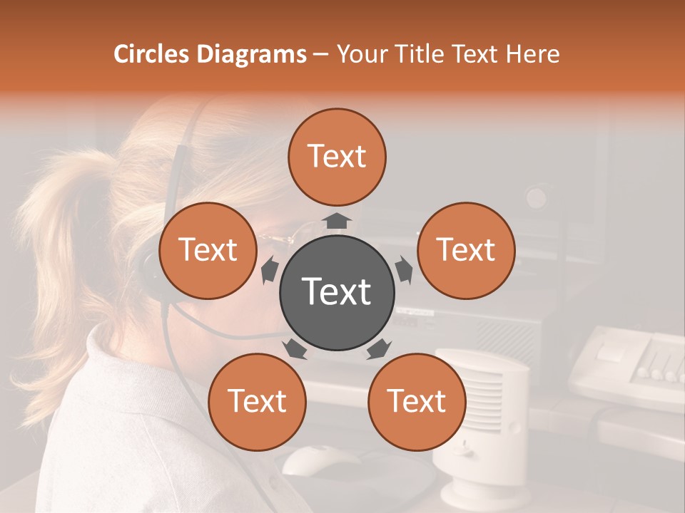 A Woman With A Headset Is Sitting In Front Of A Computer PowerPoint Template