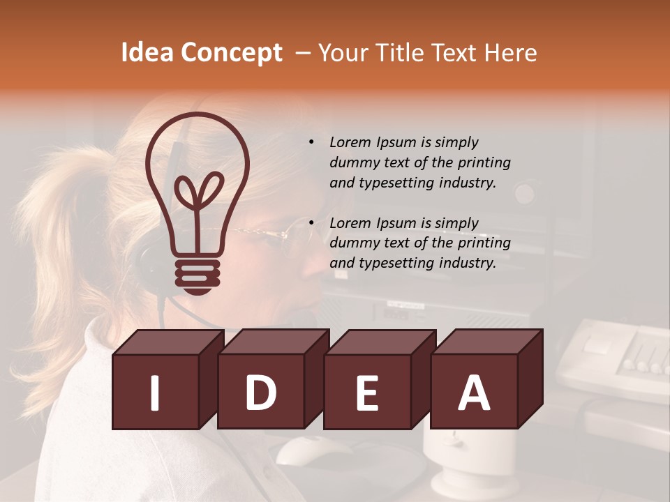 A Woman With A Headset Is Sitting In Front Of A Computer PowerPoint Template