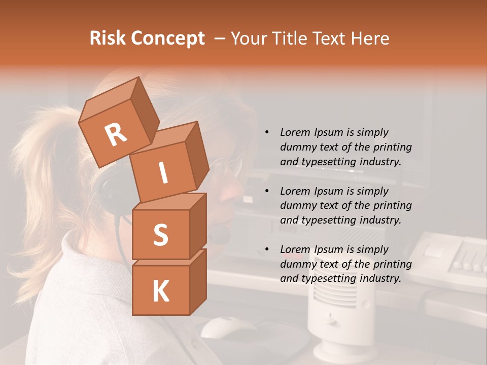 A Woman With A Headset Is Sitting In Front Of A Computer PowerPoint Template