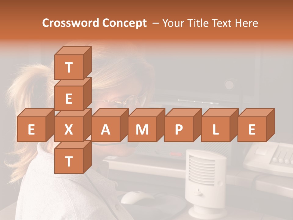 A Woman With A Headset Is Sitting In Front Of A Computer PowerPoint Template