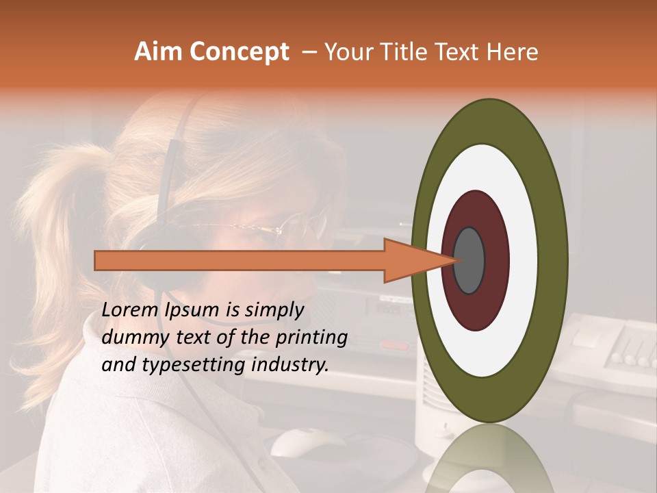 A Woman With A Headset Is Sitting In Front Of A Computer PowerPoint Template