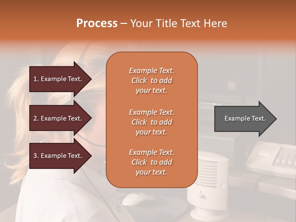 A Woman With A Headset Is Sitting In Front Of A Computer PowerPoint Template