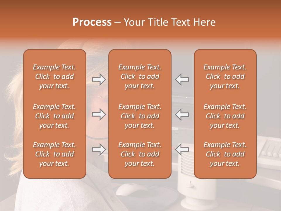 A Woman With A Headset Is Sitting In Front Of A Computer PowerPoint Template