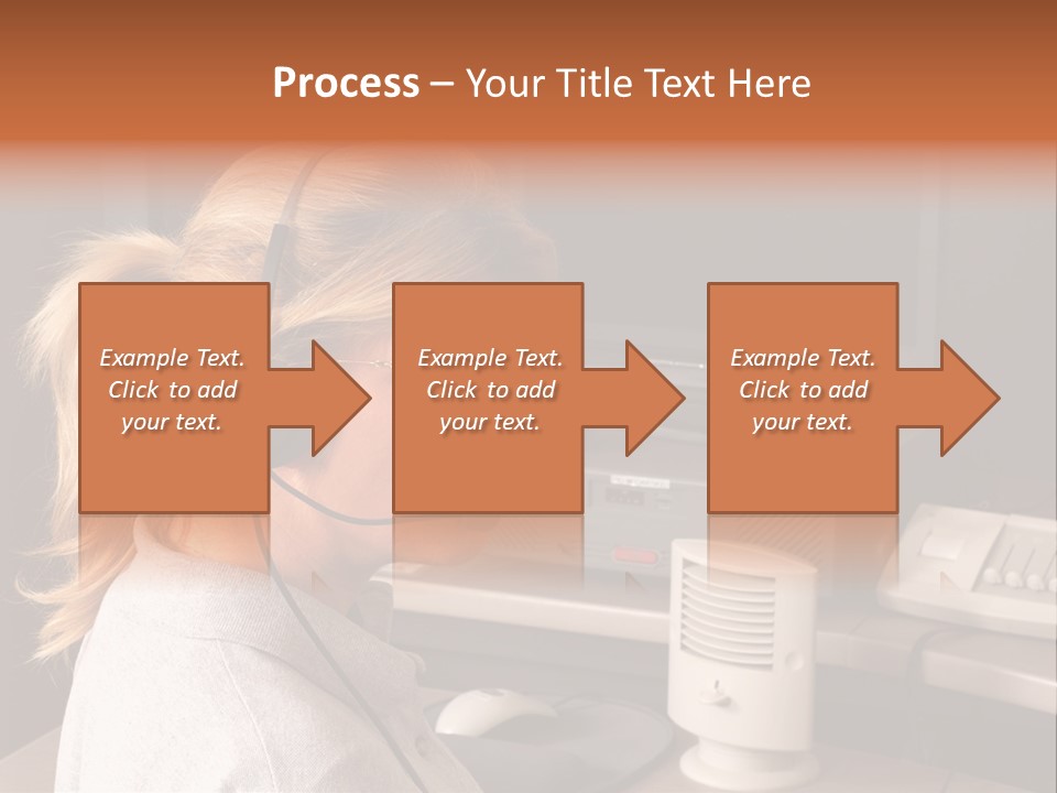 A Woman With A Headset Is Sitting In Front Of A Computer PowerPoint Template