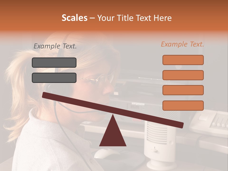 A Woman With A Headset Is Sitting In Front Of A Computer PowerPoint Template